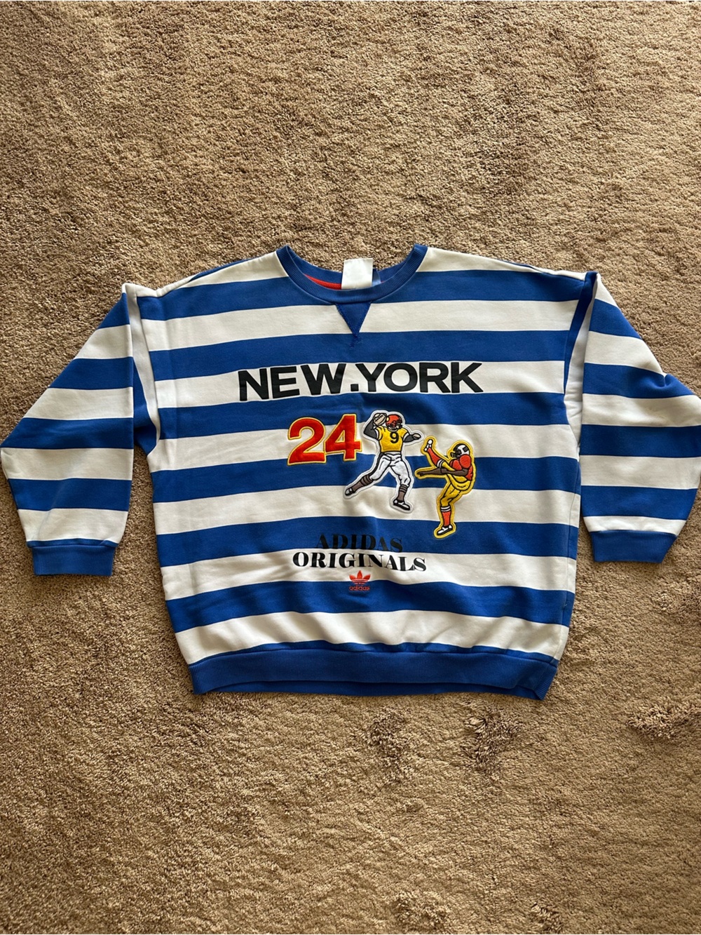 adidas Originals Blue & White Striped 'New York' Crewneck Sweatshirt